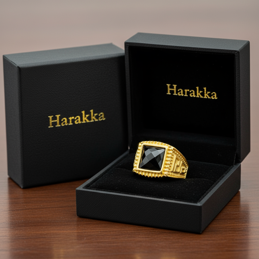 Oko Havrana – prsteň z chirurgickej ocele s čiernym kameňom HP1 – Harakka Jewls