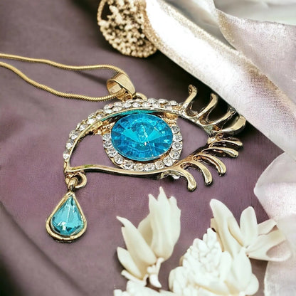Pendant Eye with Turquoise Stone - Unique Accessory Full of Symbolism necklace Eye Ocean Blue Gold 1000917