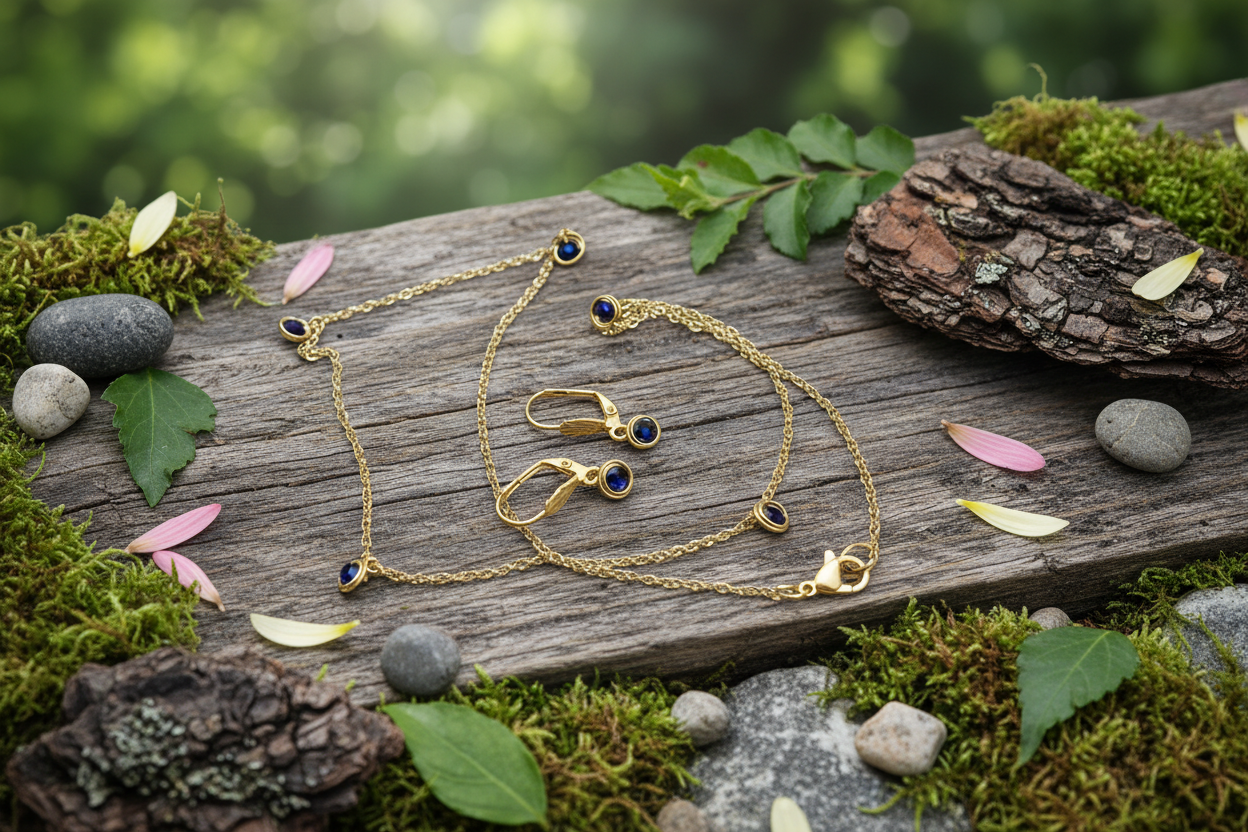 set šperkov Crystal Whisper – náušnice a retiazka so sklenými korálkami, zlatá chirurgická oceľ, HARAKKA