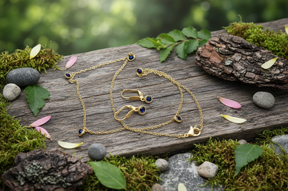 set šperkov Crystal Whisper – náušnice a retiazka so sklenými korálkami, zlatá chirurgická oceľ, HARAKKA