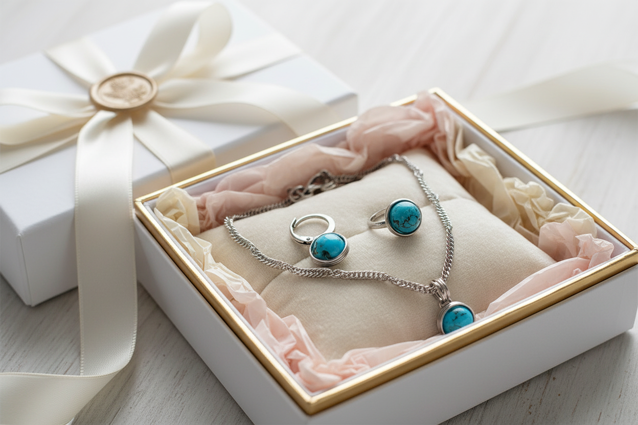 Silver set earrings and pendant with a glass bead