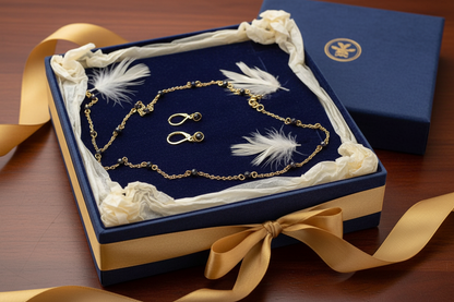 Earring and necklace set with brown plated beads - Amber glow of elegance S32