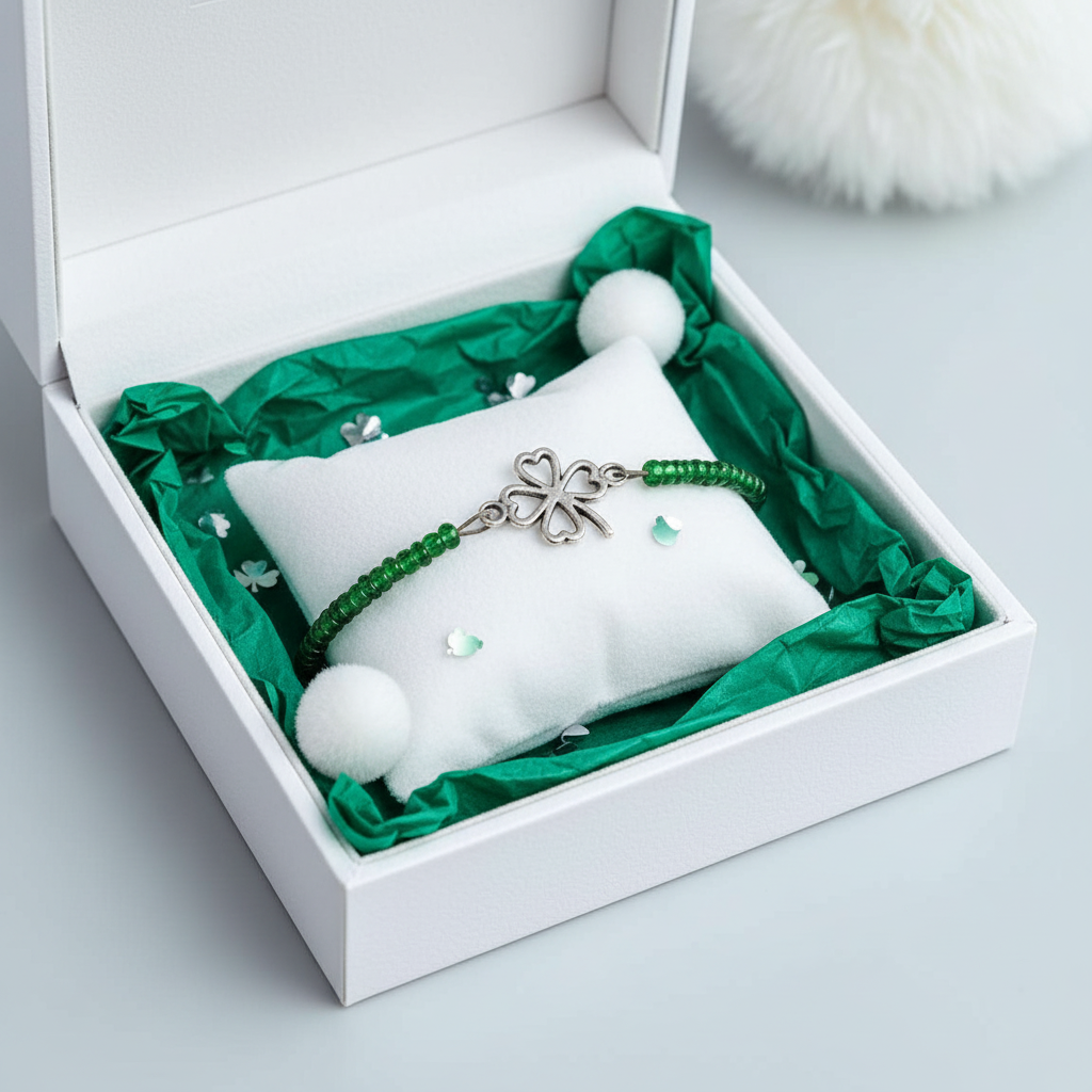 Bracelet with red beads and a pendant in the shape of a four-leaf clover | Beads with a diameter of 3 mm | Surgical steel pendant measuring 1.2 x 1.2 cm HN13