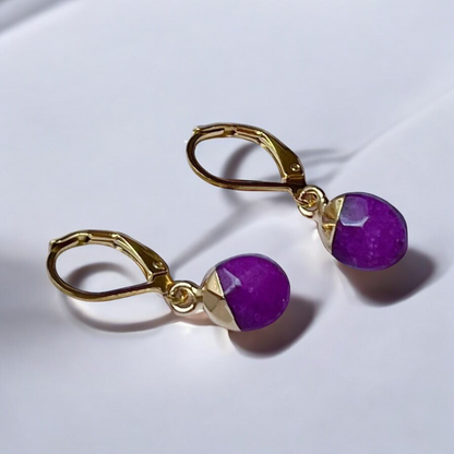 Amethyst earrings - gold design, surgical steel Amethyst earrings NA41