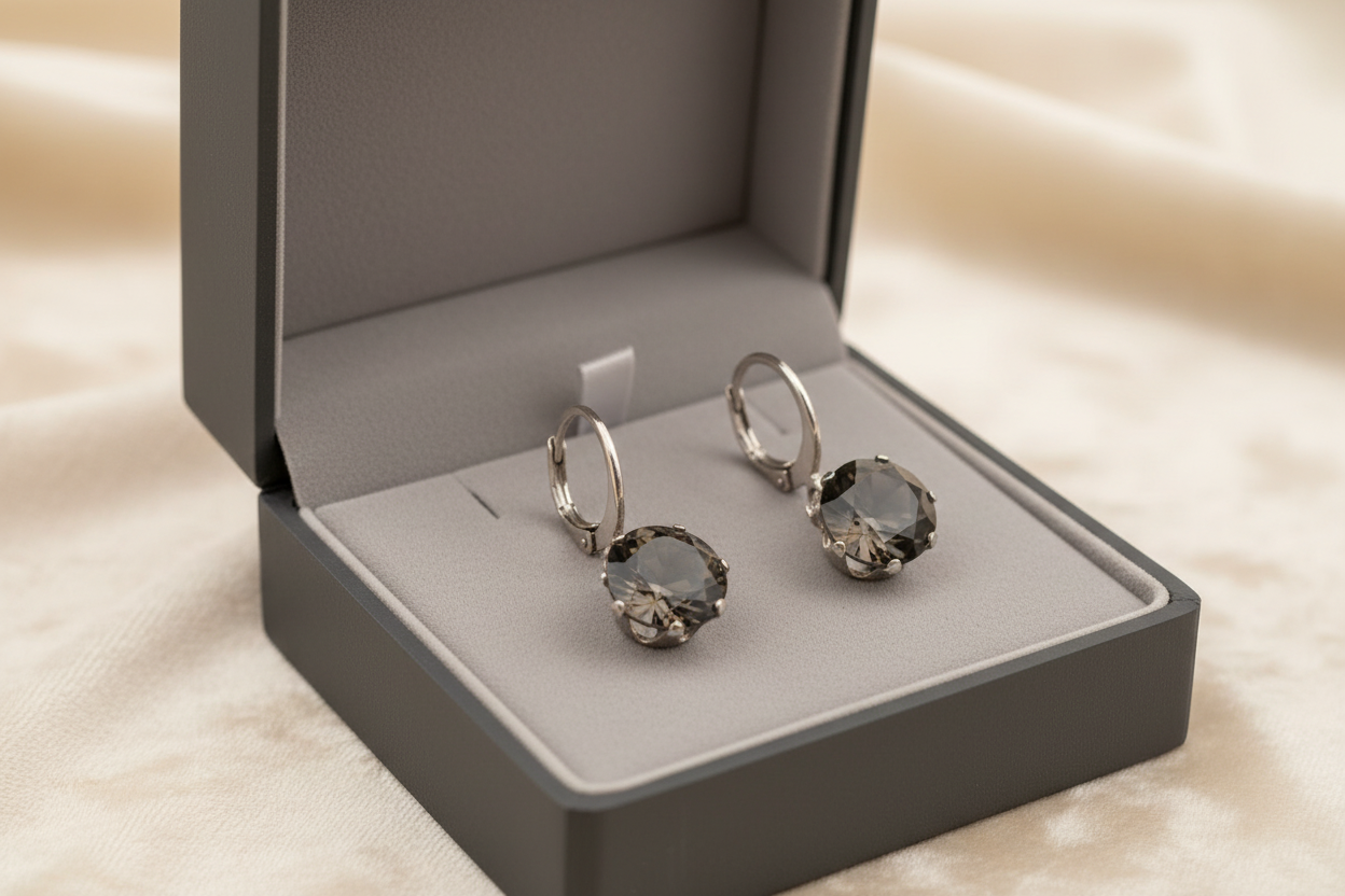 Strieborný set z chirurgickej ocele s čiernymi kamienkami – náušnice a prívesok Harakka Jewls