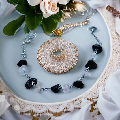 Light and Shadow – obsidian and rock crystal bracelet NA220