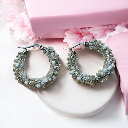 Devany Earrings - circular surgical steel earrings with white beads | NA126 | Klenoty Slovanov
