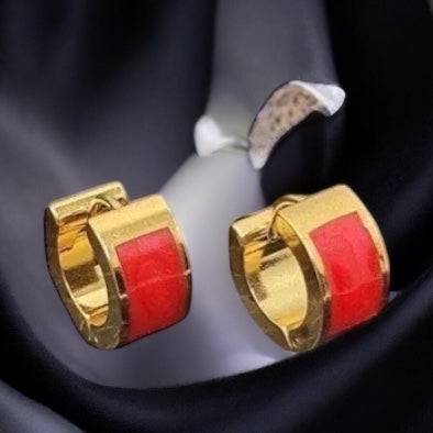 Gold earrings made of surgical steel with red stone - nickel free gold earrings SISI A21 21031316