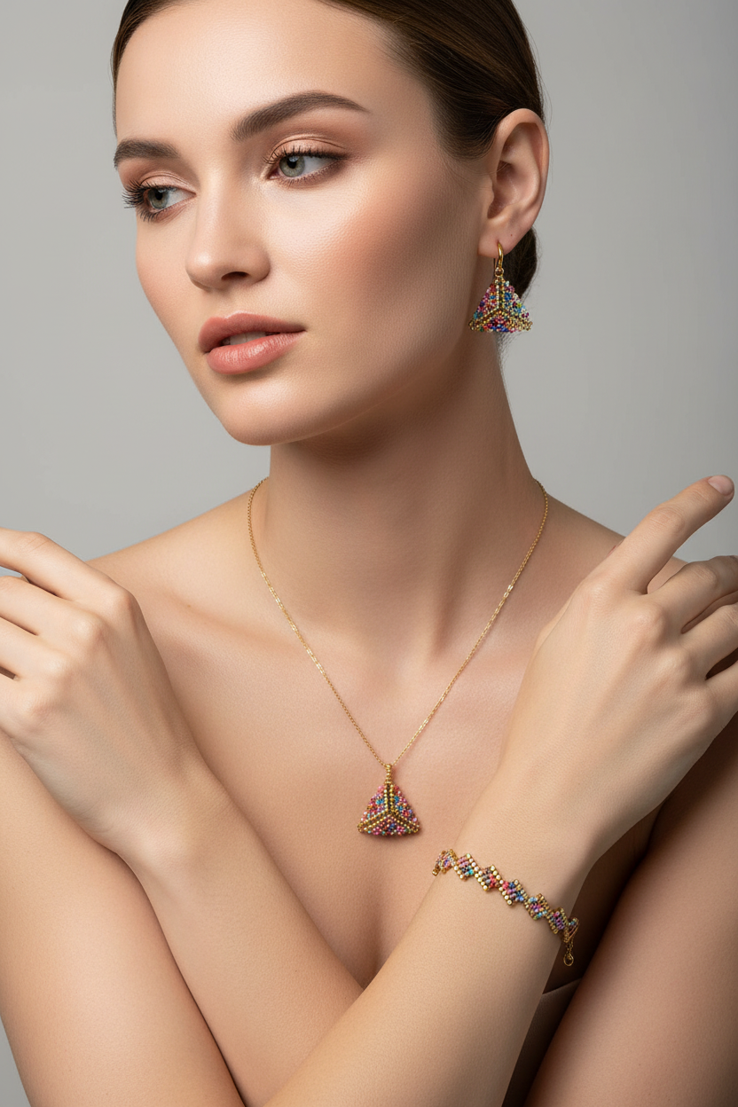 Ručne robený farebný zlatý set šperkov z chirurgickej ocele Harakka Jewls