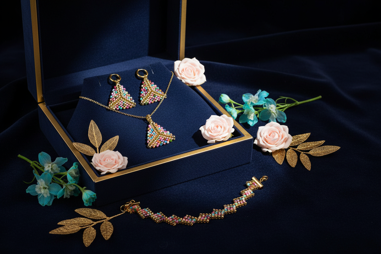 Ručne robený farebný zlatý set šperkov z chirurgickej ocele Harakka Jewls