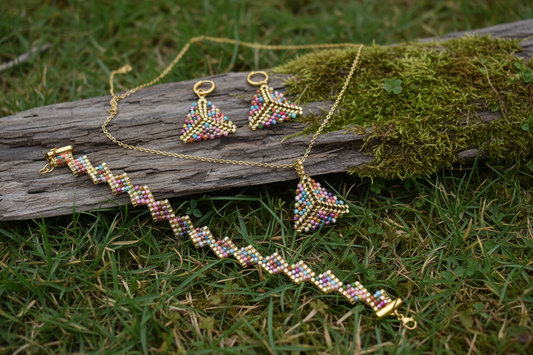 Ručne robený farebný zlatý set šperkov z chirurgickej ocele Harakka Jewls