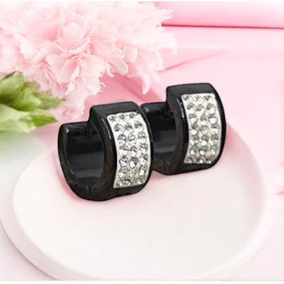Black earrings made of surgical steel with stones - hypoallergenic, elegant design Earrings Black 210313001