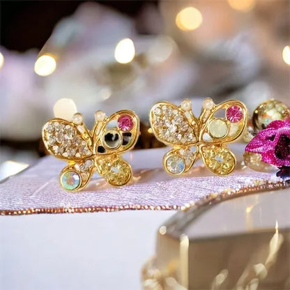 Gold butterfly earrings with rhinestones – ear cuff