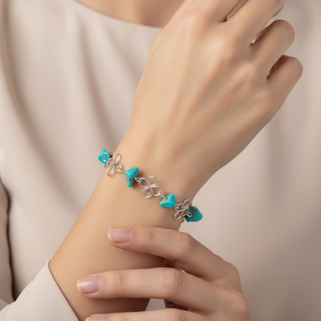 Ručne robený náramok z chirurgickej ocele s tyrkysom NA122 Harakka Jewls