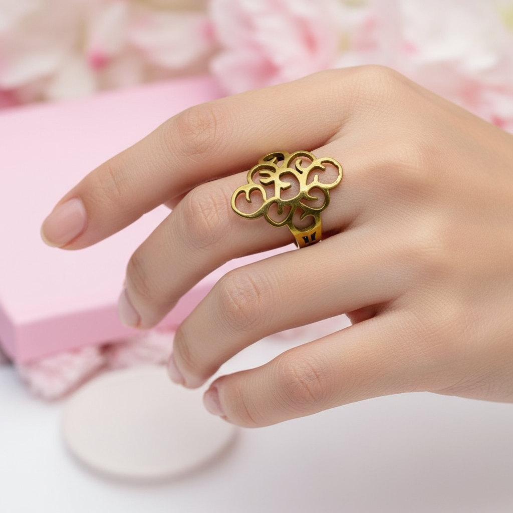 Aurora – zlatý prsteň z chirurgickej ocele s moderným dizajnom | Harakka Jewls