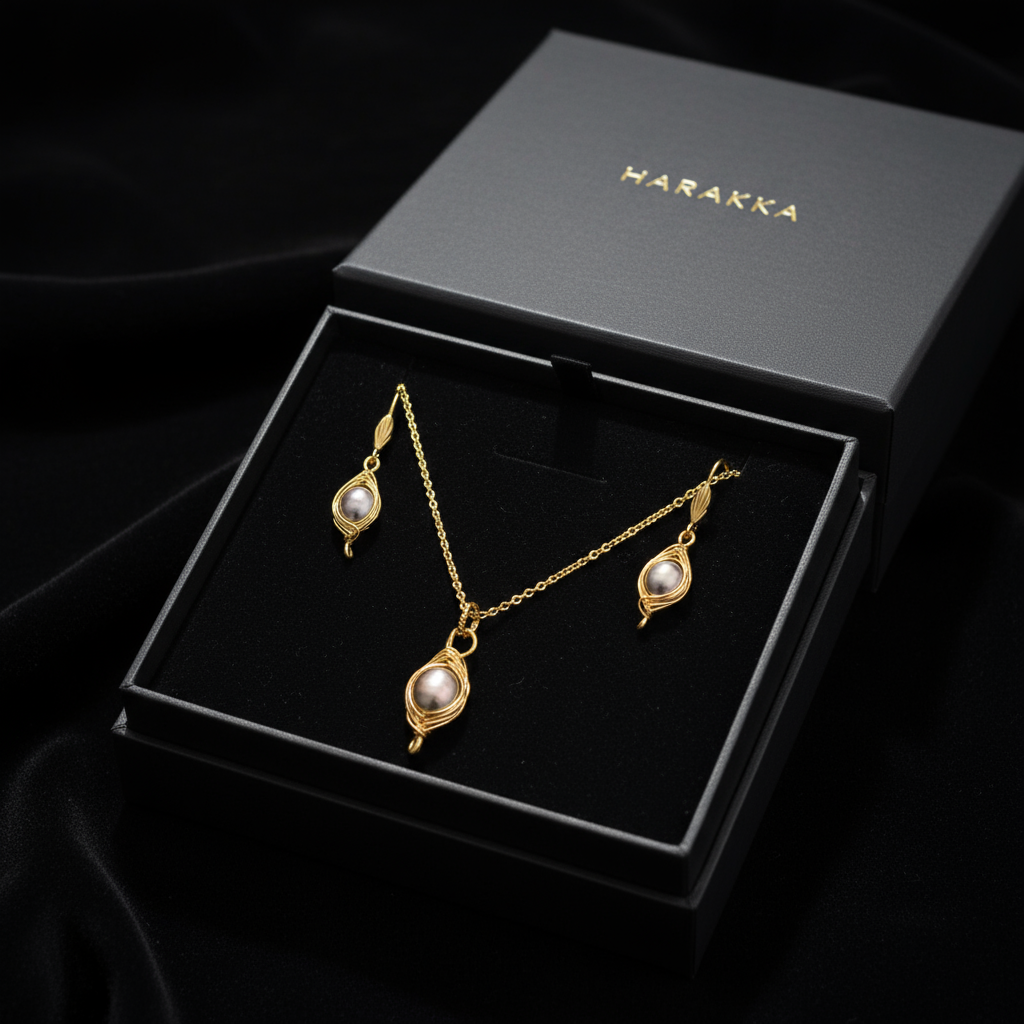 Set Mokošina noc – náušnice a prívesok z chirurgickej ocele so čiernou riečnou perlou HS11 – Harakka Jewls