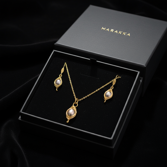 Set Mokošina noc – náušnice a prívesok z chirurgickej ocele so čiernou riečnou perlou HS11 – Harakka Jewls