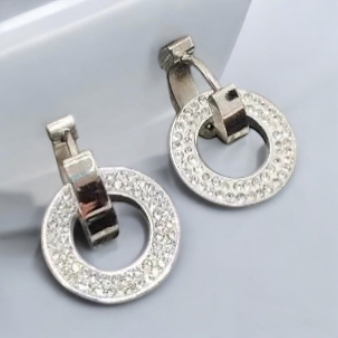 Silver earrings made of surgical steel with a removable pendant inlaid with stones earrings Dominika circles in silver 1002185