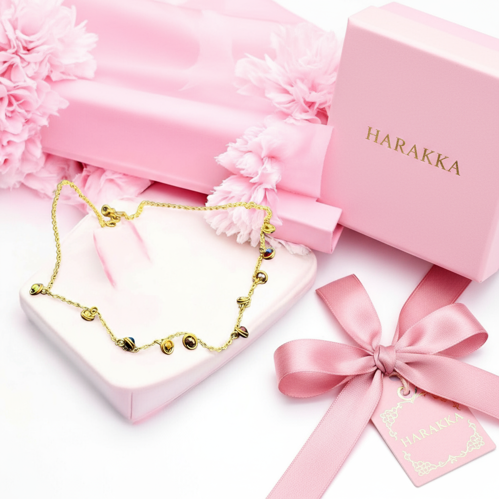 Zlatý náhrdelník z chirurgickej ocele so sklenenými korálkami NH33 – Harakka