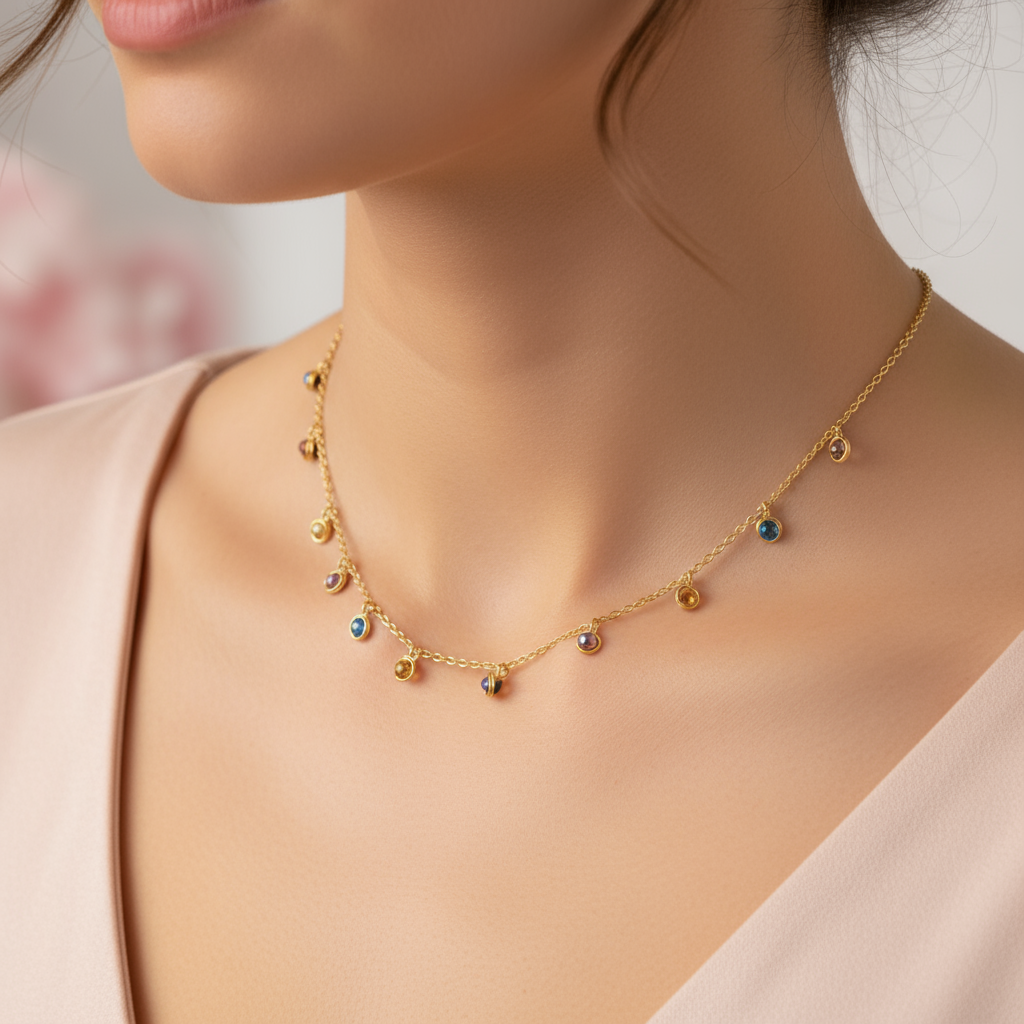 Zlatý náhrdelník z chirurgickej ocele so sklenenými korálkami NH33 – Harakka