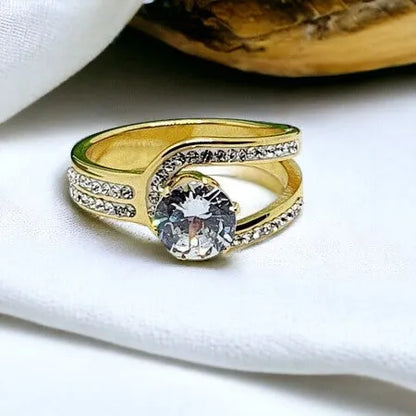 Gold-plated Surgical Steel Ring with Zircon - A Spark of Eternal Elegance P0011