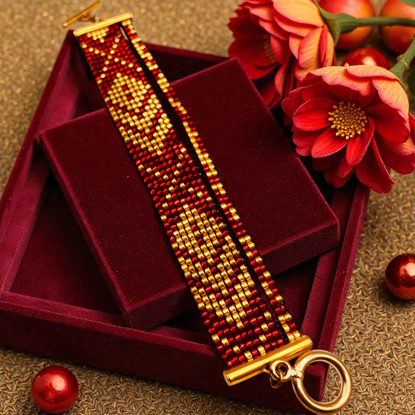 Ručne robený jemný náramok zo sklenených korálok Rosná žiara