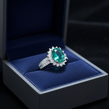 Prsteň so zeleným kameňom a zirkónmi – Iskra elegancie