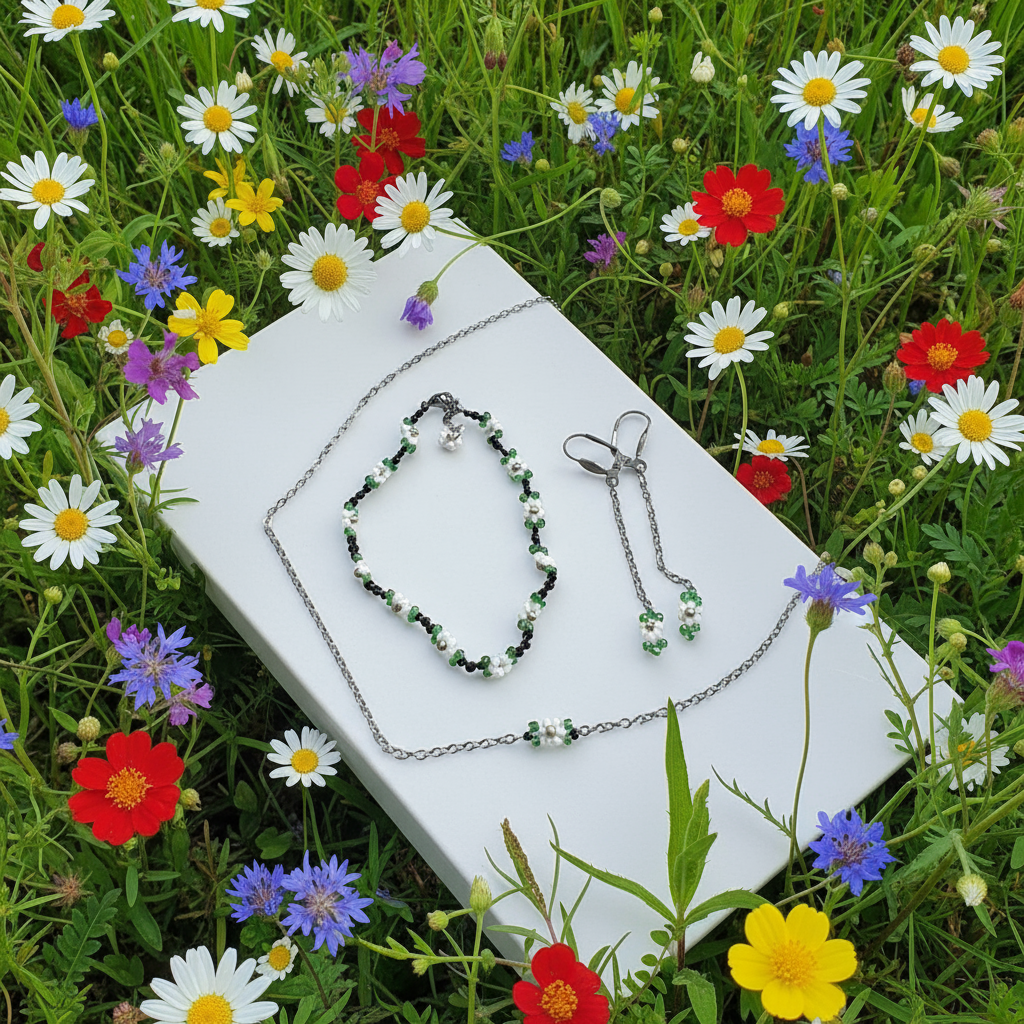 Set „Kvietky jari“ – náušnice, náramok a náhrdelník z chirurgickej ocele HA56