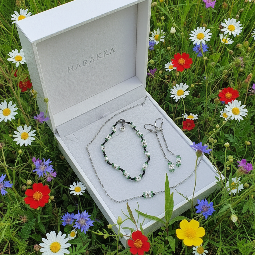 Set „Kvietky jari“ – náušnice, náramok a náhrdelník z chirurgickej ocele HA56