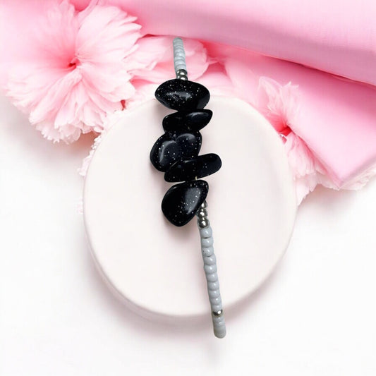 Blue sandstone bracelet with white beads