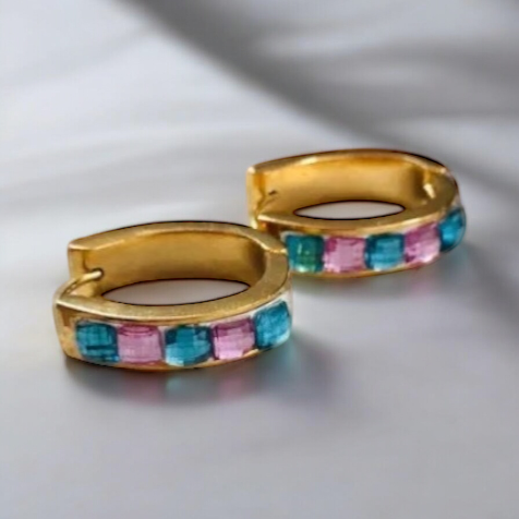 Elegant surgical steel earrings with colored stones earrings gold Blue-Lilla 1000601