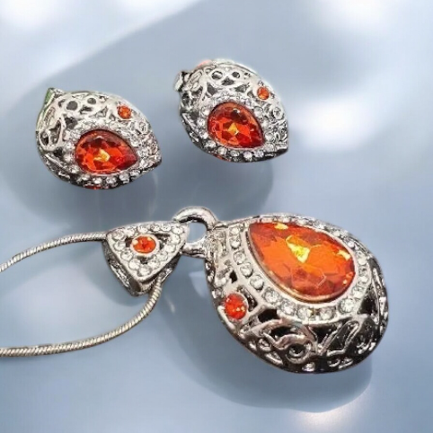 Elegantný Vintage Set Náušníc a Prívesku s Oranžovým Kamienkom – Bižutéria Harakka Jewls – bižutéria set Vintage Orange 1000229