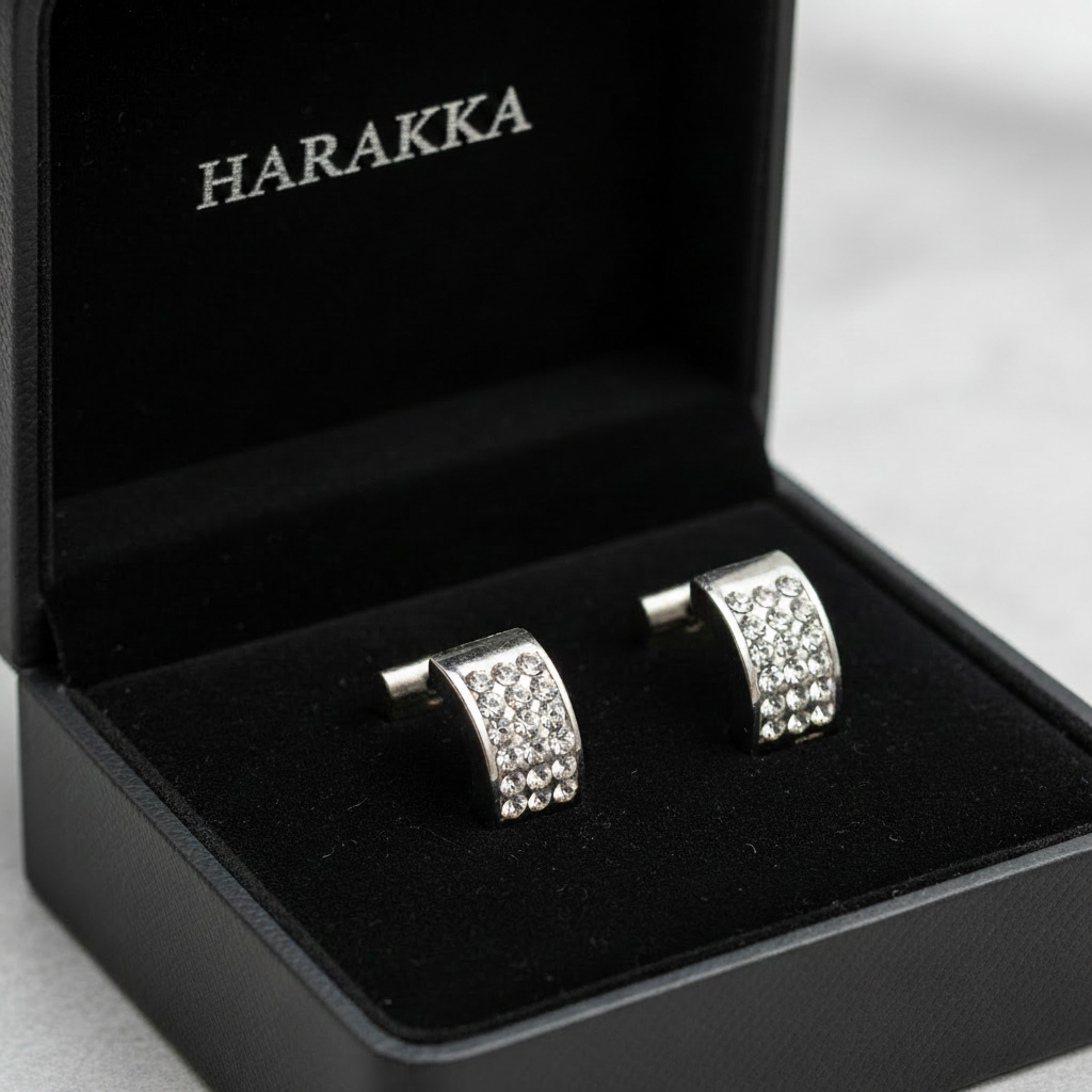 Strieborné krúžkové náušnice so zirkónmi v dvoch radoch z chirurgickej ocele – Harakka Jewls