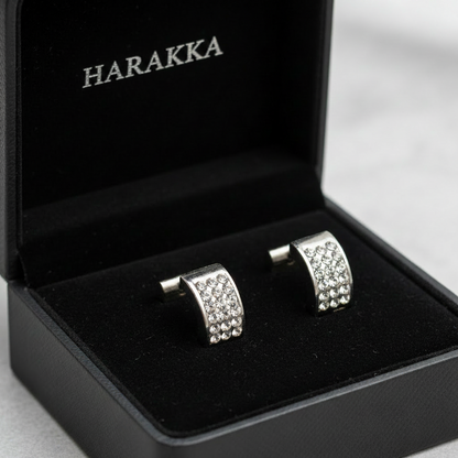 Strieborné krúžkové náušnice so zirkónmi v dvoch radoch z chirurgickej ocele – Harakka Jewls