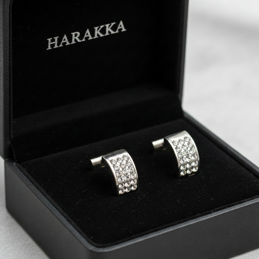 Strieborné krúžkové náušnice so zirkónmi v dvoch radoch z chirurgickej ocele – Harakka Jewls