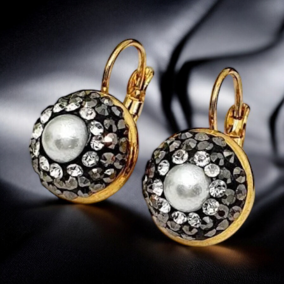 QUEEN earrings black with pearl 1001119