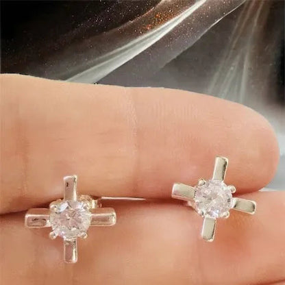 Cross-Shaped Earrings with White Zircon – Delicate Elegance earrings Severka 1000302