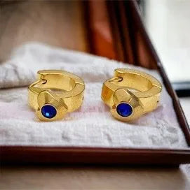 Gold surgical steel earrings with a heart and a blue stone children's earrings with a heart with a blue stone gold A0276