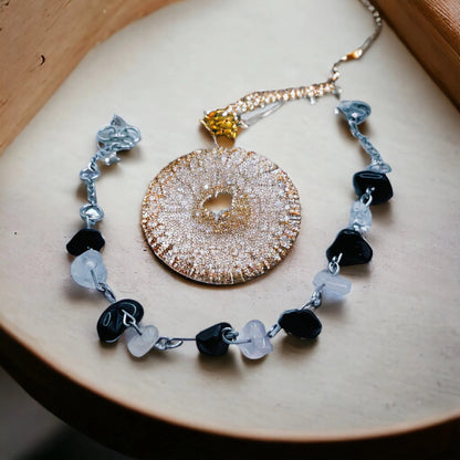 Light and Shadow – obsidian and rock crystal bracelet NA220