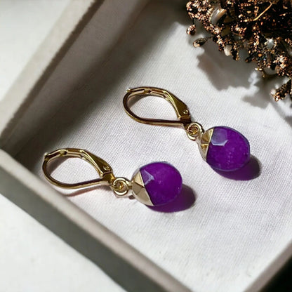 Amethyst earrings - gold design, surgical steel Amethyst earrings NA41