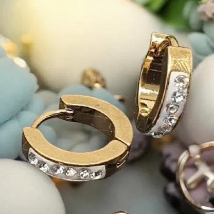 Zlaté náušnice z chirurgickej ocele – 1,2 cm, zdobené kamienkami náušnice zlaté Zircon white N0013