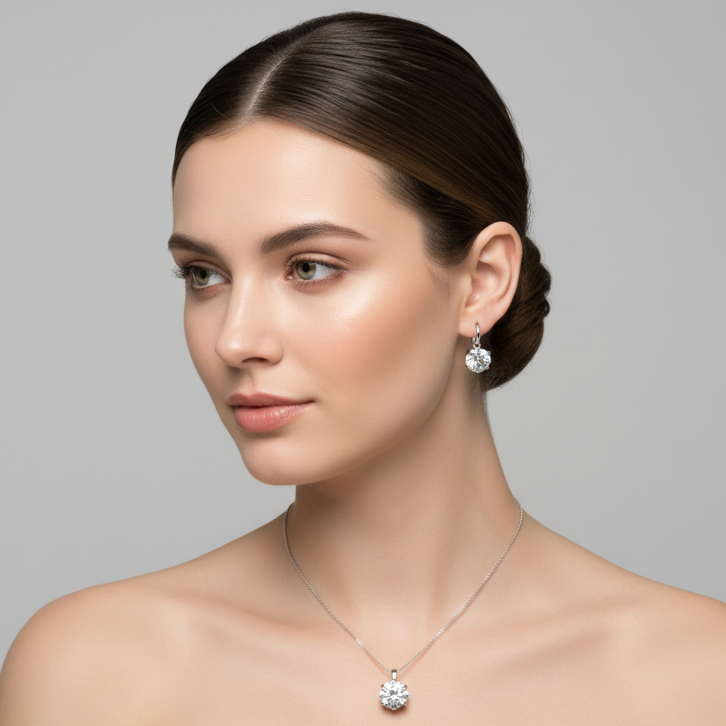 Strieborný set z chirurgickej ocele s bielymi kamienkami – náušnice a prívesok Harakka Jewls