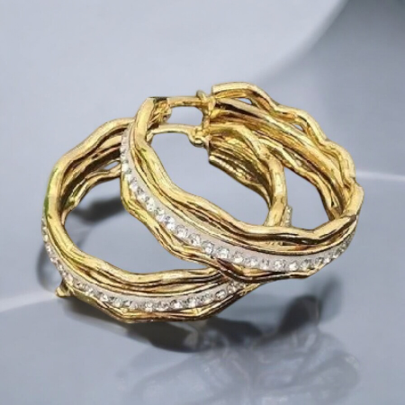 Gold earrings made of surgical steel - 3 cm, elegant design with white zircons Bridal earrings waves 3 cm 21030802