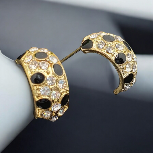 Gold and black earrings with stones earrings Black Gold 1000956