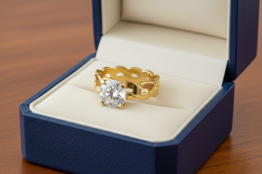 Zlatý prsteň z chirurgickej ocele s prepracovaným dizajnom a zirkónom prsteň Bridal pletený v zlatom prevedení 1002303