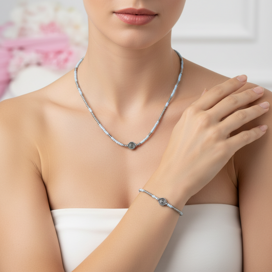 Set Light of Belboga – necklace and bracelet made of beads with silver decoration R2