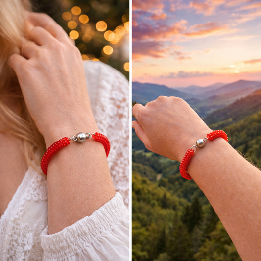 Náramok Červený Plameň – červený náramok z korálok s magnetickým zapínaním, symbol odvahy a ochrany | Harakka Jewls