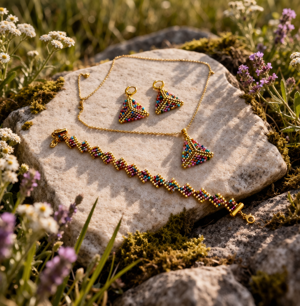 Ručne robený farebný zlatý set šperkov z chirurgickej ocele Harakka Jewls