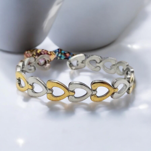 Silver-gold surgical steel bracelet with heart design Heart bracelet silver-gold 1001604