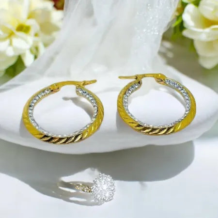 Gold earrings made of surgical steel - 2.5 cm, decorated with stones earrings 2.5 cm N0029
